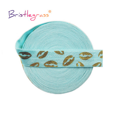 BRISTLEGRASS 2 5 10 jardi 5/8" 15 mm Red Usne Zlatna folija Print Fold Elastic FOE Spandex Traka Traka za kosu Traka za glavu Obrub za šivanje