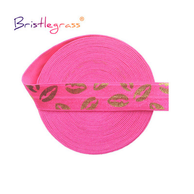 BRISTLEGRASS 2 5 10 jardi 5/8" 15 mm Red Usne Zlatna folija Print Fold Elastic FOE Spandex Traka Traka za kosu Traka za glavu Obrub za šivanje