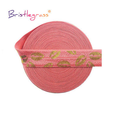 BRISTLEGRASS 2 5 10 jardi 5/8" 15 mm Red Usne Zlatna folija Print Fold Elastic FOE Spandex Traka Traka za kosu Traka za glavu Obrub za šivanje