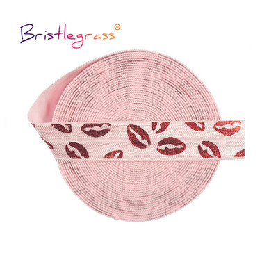 BRISTLEGRASS 2 5 10 jardi 5/8" 15 mm Red Usne Zlatna folija Print Fold Elastic FOE Spandex Traka Traka za kosu Traka za glavu Obrub za šivanje