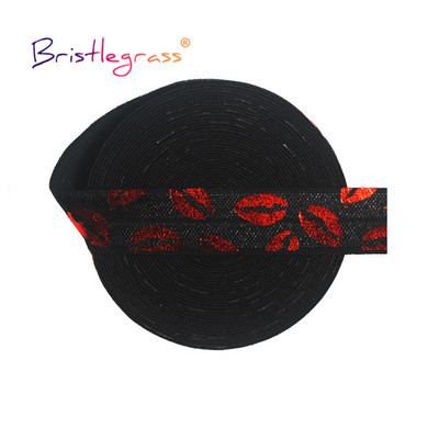 BRISTLEGRASS 2 5 10 jardi 5/8" 15 mm Red Usne Zlatna folija Print Fold Elastic FOE Spandex Traka Traka za kosu Traka za glavu Obrub za šivanje