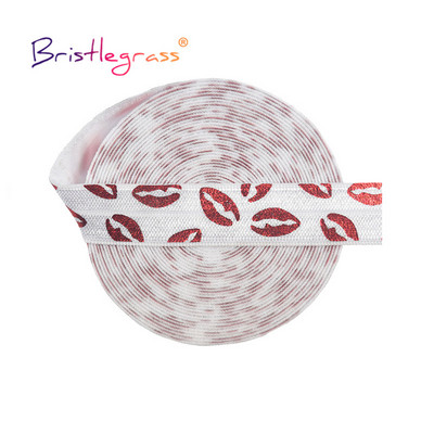 BRISTLEGRASS 2 5 10 jardi 5/8" 15 mm Red Usne Zlatna folija Print Fold Elastic FOE Spandex Traka Traka za kosu Traka za glavu Obrub za šivanje