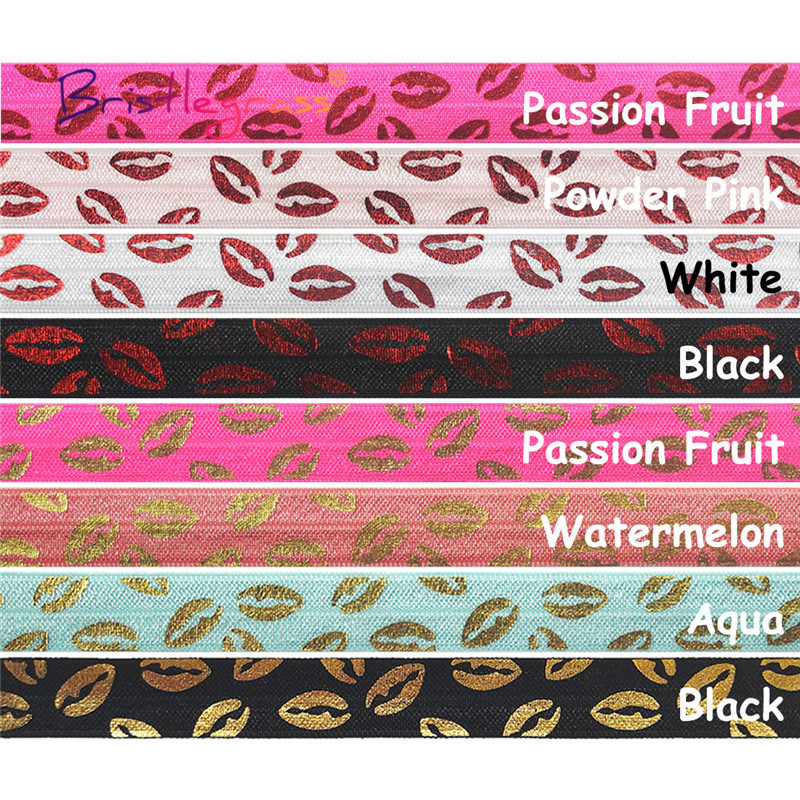 BRISTLEGRASS 2 5 10 jardi 5/8" 15 mm Red Usne Zlatna folija Print Fold Elastic FOE Spandex Traka Traka za kosu Traka za glavu Obrub za šivanje