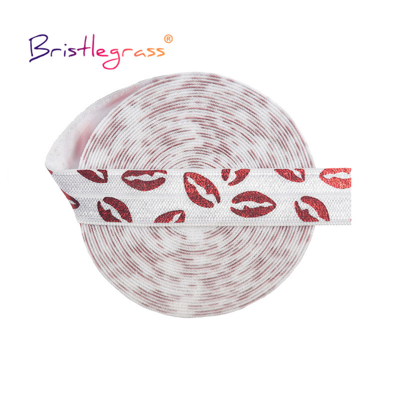 BRISTLEGRASS 2 5 10 jardi 5/8" 15 mm Red Usne Zlatna folija Print Fold Elastic FOE Spandex Traka Traka za kosu Traka za glavu Obrub za šivanje