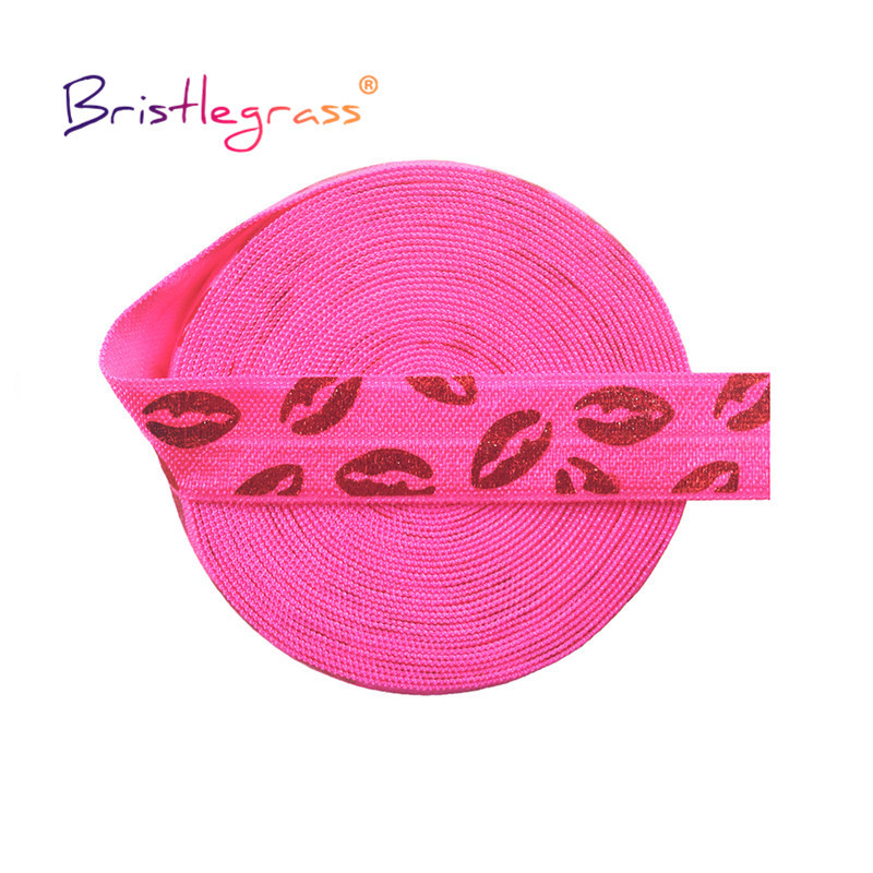 BRISTLEGRASS 2 5 10 jardi 5/8" 15 mm Red Usne Zlatna folija Print Fold Elastic FOE Spandex Traka Traka za kosu Traka za glavu Obrub za šivanje