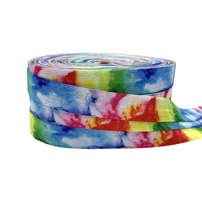 10 jardi 15 mm Tie Dye Print Preklopna elastična vrpca za šivanje Remen za vezivanje za kosu Dodaci za ukrašavanje ruksaka