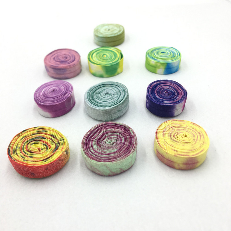 10 jardi 15 mm Tie Dye Print Preklopna elastična vrpca za šivanje Remen za vezivanje za kosu Dodaci za ukrašavanje ruksaka