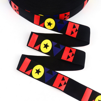 4 cm LOVE elastsed ribad Jacquard trükitud kummipael Stretch riided pits pael vöökoht õlg DIY rõivatarvikud 1M