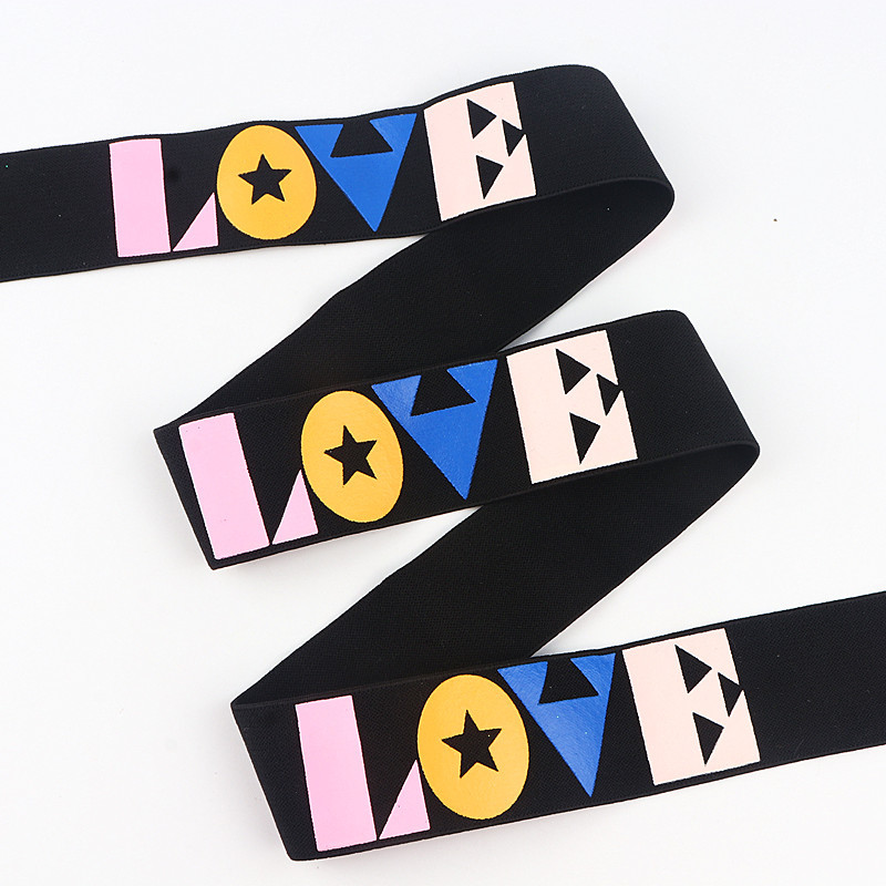 4 cm LOVE elastsed ribad Jacquard trükitud kummipael Stretch riided pits pael vöökoht õlg DIY rõivatarvikud 1M