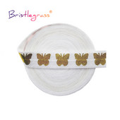 BRISTLEGRASS 2 5 10 Yard 5/8" 15mm Folie de imprimare cu fluture auriu Elastice FOE Spandex Bandă bandă pentru cravată de păr Trim pentru cusut rochie