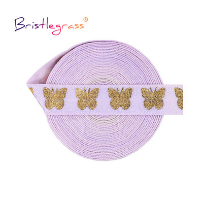BRISTLEGRASS 2 5 10 Yard 5/8" 15mm Folie de imprimare cu fluture auriu Elastice FOE Spandex Bandă bandă pentru cravată de păr Trim pentru cusut rochie