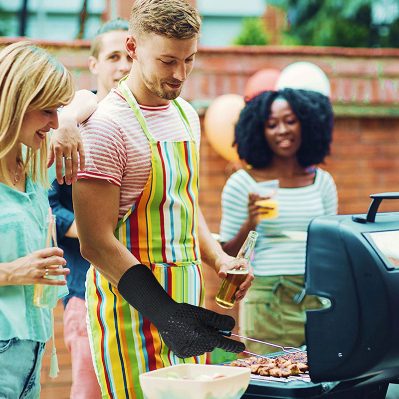 BBQ pirštinės 300–500 laipsnių karščiui atsparus pamušalas medvilninė orkaitė, skirta gaminti Ugniai atsparios, nenudeginančios kepsninės darbo pirštinės