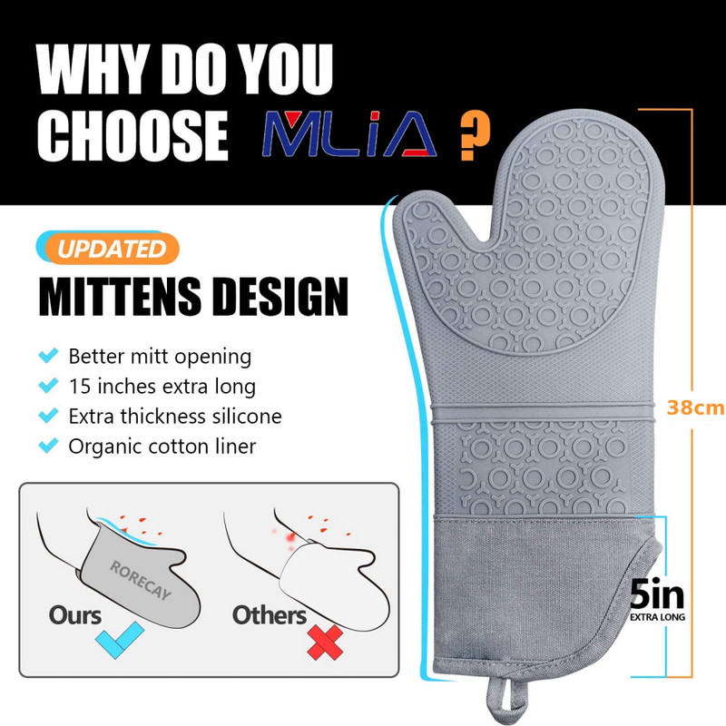 Itin ilgų orkaitės pirštinių ir puodų laikiklių rinkiniai: karščiui atsparios silikoninės orkaitės kumštinės pirštinės su mažomis orkaitės pirštinėmis ir karštų pagalvėlių puodų laikikliais