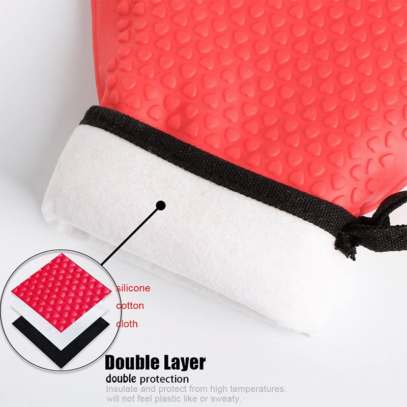 2vnt ilgos silikoninės virtuvės pirštinės ant grotelių kepsninės pirštinės karščiui atsparios mikrobangų krosnelės pirštinės su medvilniniu pamušalu. Kepimo kepimo pirštinės