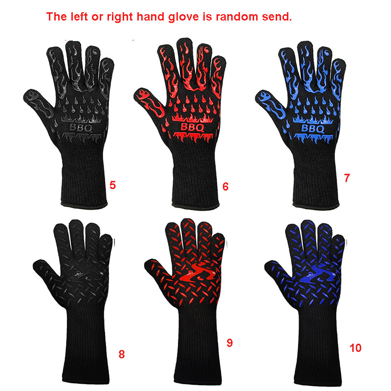 Mikrobangų krosnelės pirštinės BBQ pirštinės aukštai temperatūrai atsparios orkaitės pirštinės 800 laipsnių ugniai atsparios kepsninės šilumos izoliacija virtuvės įrankis