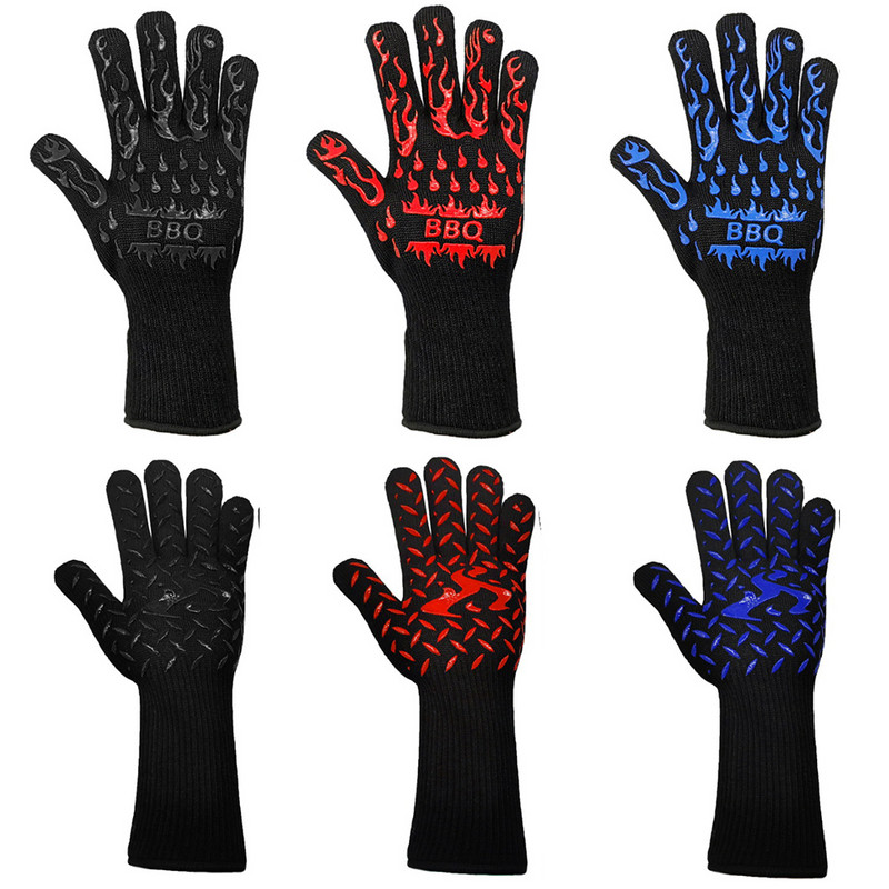 Mikrobangų krosnelės pirštinės BBQ pirštinės aukštai temperatūrai atsparios orkaitės pirštinės 800 laipsnių ugniai atsparios kepsninės šilumos izoliacija virtuvės įrankis