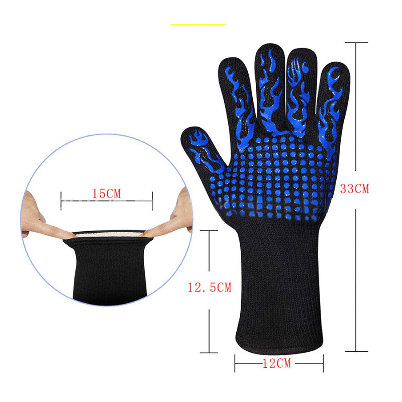 Mikrobangų krosnelės pirštinės BBQ pirštinės aukštai temperatūrai atsparios orkaitės pirštinės 800 laipsnių ugniai atsparios kepsninės šilumos izoliacija virtuvės įrankis