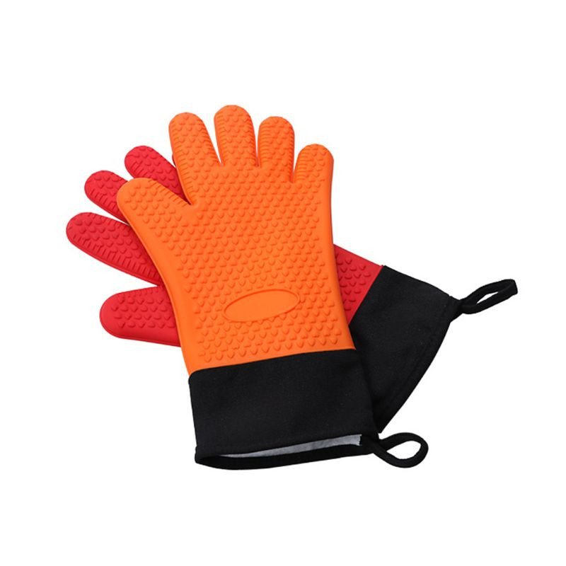 1vnt Maisto klasės storos karščiui atsparios silikoninės pirštinės su visais pirštais kepimui BBQ neslystančios orkaitės kepimo kumštinės neslidžios medvilnės W3JE