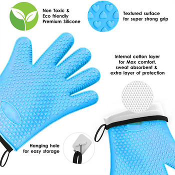 Γάντια φούρνου σιλικόνης κατά του ζεματίσματος Γάντια ψησίματος ανθεκτικά στη θερμότητα Κατάλληλα για αδιάβροχο ψήσιμο στη σχάρα Εργαλείο γαντιών ψησίματος