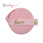 BRISTLEGRASS 2 5 10 jardi 5/8" 15 mm Zlatna ljubavna folija Print Preklopne elastike FOE Spandex Traka Traka za kosu Guma za kosu Tutu Obrub za šivanje