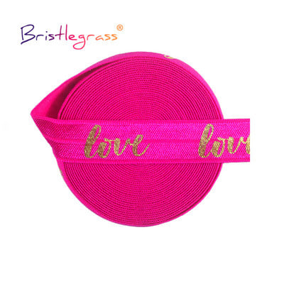 BRISTLEGRASS 2 5 10 jardi 5/8" 15 mm Zlatna ljubavna folija Print Preklopne elastike FOE Spandex Traka Traka za kosu Guma za kosu Tutu Obrub za šivanje