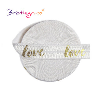 BRISTLEGRASS 2 5 10 jardi 5/8" 15 mm Zlatna ljubavna folija Print Preklopne elastike FOE Spandex Traka Traka za kosu Guma za kosu Tutu Obrub za šivanje