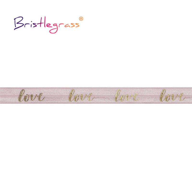 BRISTLEGRASS 2 5 10 jardi 5/8" 15 mm Zlatna ljubavna folija Print Preklopne elastike FOE Spandex Traka Traka za kosu Guma za kosu Tutu Obrub za šivanje