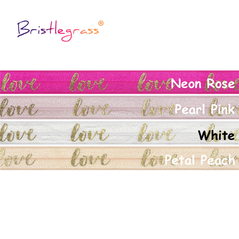 BRISTLEGRASS 2 5 10 jardi 5/8" 15 mm Zlatna ljubavna folija Print Preklopne elastike FOE Spandex Traka Traka za kosu Guma za kosu Tutu Obrub za šivanje