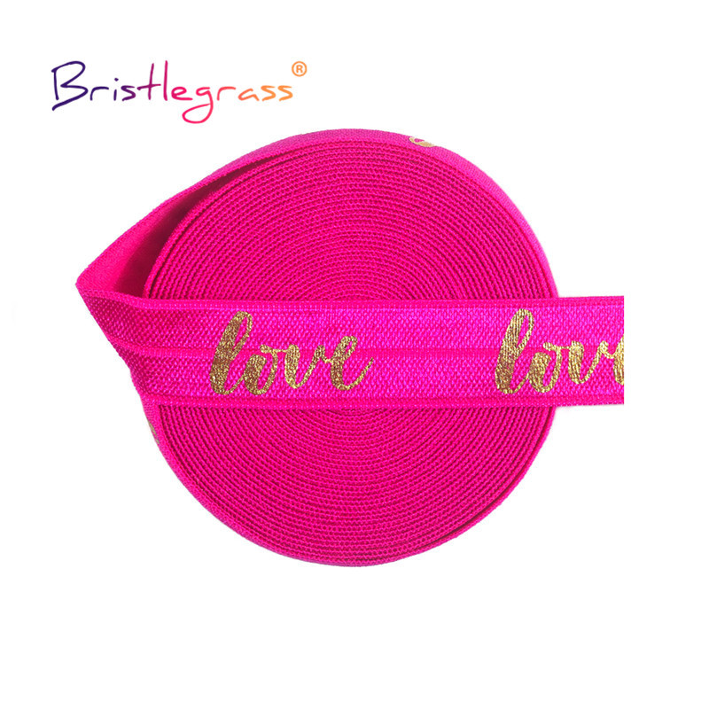 BRISTLEGRASS 2 5 10 jardi 5/8" 15 mm Zlatna ljubavna folija Print Preklopne elastike FOE Spandex Traka Traka za kosu Guma za kosu Tutu Obrub za šivanje