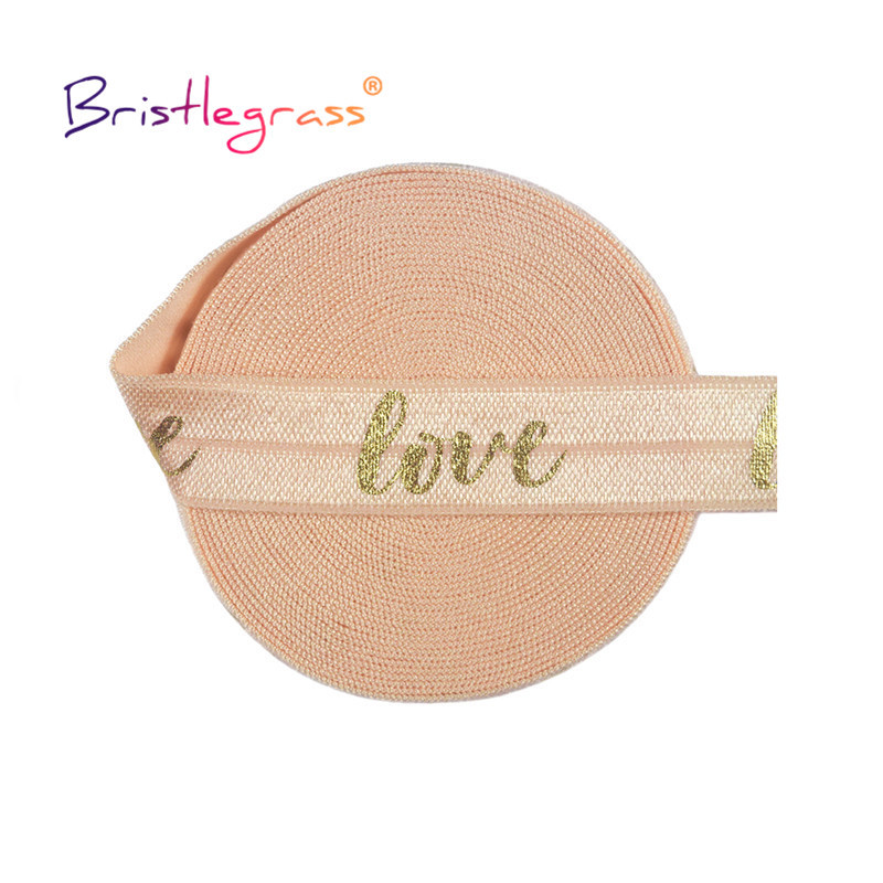 BRISTLEGRASS 2 5 10 jardi 5/8" 15 mm Zlatna ljubavna folija Print Preklopne elastike FOE Spandex Traka Traka za kosu Guma za kosu Tutu Obrub za šivanje
