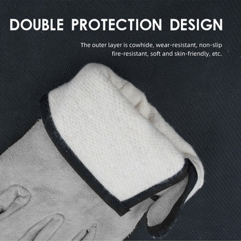 1 чифт двуслойни кожени ръкавици за барбекю на открито Огнеупорни ръкавици за готвене на пещ за барбекю Устойчиви на износване ръкавици за инструменти против хлъзгане