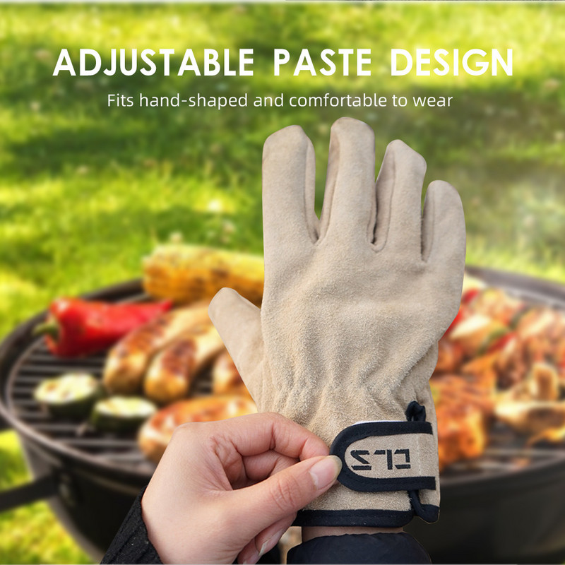 1 pora dvisluoksnės odinės lauko kepsninės pirštinės Ugniai atsparios kepsninės orkaitės pirštinės, dėvėjimuisi atsparios neslystančios įrankių pirštinės