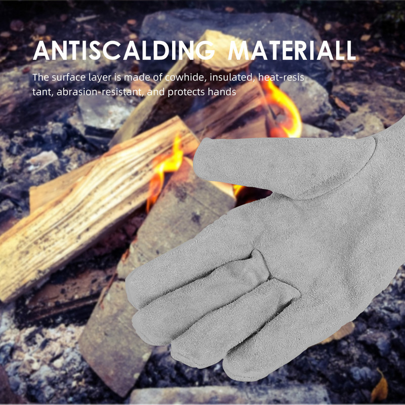 1 pora dvisluoksnės odinės lauko kepsninės pirštinės Ugniai atsparios kepsninės orkaitės pirštinės, dėvėjimuisi atsparios neslystančios įrankių pirštinės