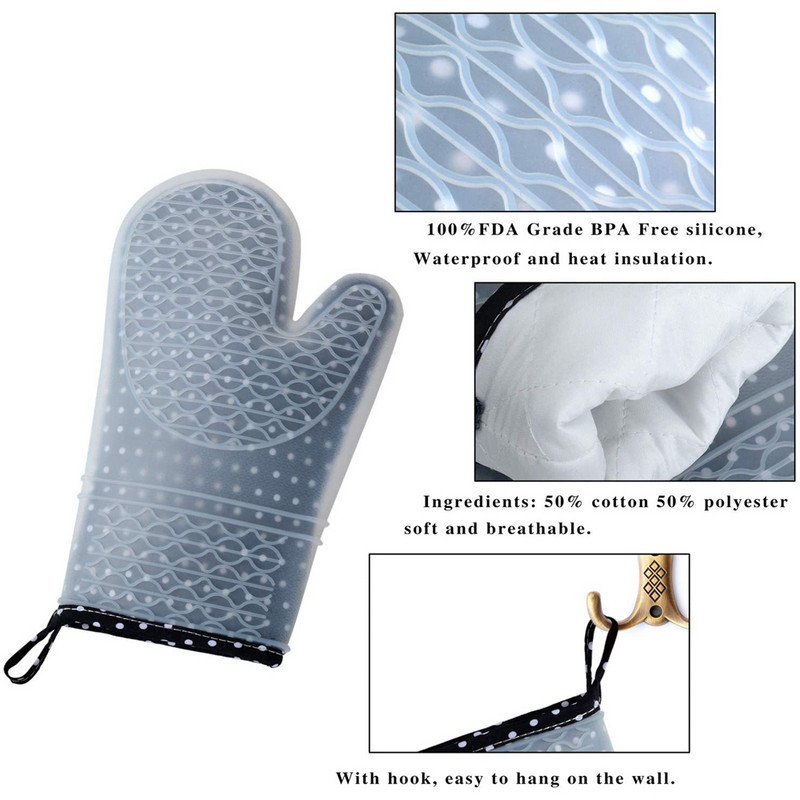 Silikoninės virtuvės pirštinės virimo pirštinės karščiui atsparios kepsninės pirštinės Grilio pirštinės Grilio pirštinės Mikrobangų krosnelės pirštinės, kepsninės įrankiai