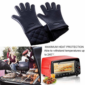YOMEEI Ολόσωμα γάντια BBQ Φούρνος ανθεκτικό στη θερμότητα Mitt Γάντια μπάρμπεκιου σιλικόνης Γάντια μαγειρικής φούρνου με πέντε δάχτυλα Θήκη κατσαρόλας κουζίνας
