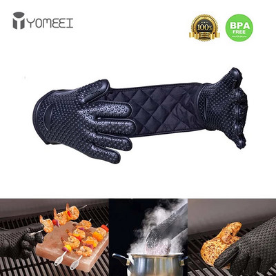 YOMEEI Ολόσωμα γάντια BBQ Φούρνος ανθεκτικό στη θερμότητα Mitt Γάντια μπάρμπεκιου σιλικόνης Γάντια μαγειρικής φούρνου με πέντε δάχτυλα Θήκη κατσαρόλας κουζίνας