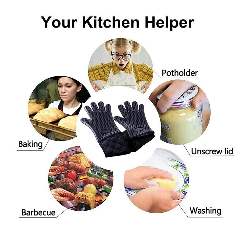 YOMEEI vientisos kepsninės pirštinės karščiui atsparios orkaitės pirštinės silikoninės kepsninės pirštinės penkių pirštų orkaitės kepimo pirštinės puodo laikiklis virtuvė