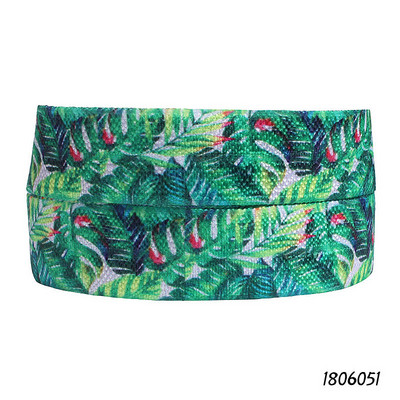 (50 yarzi/lot) Panglică dușman de primăvară cu livrare gratuită, elastic pliabil cu frunze și flori frumoase imprimate de 5/8"