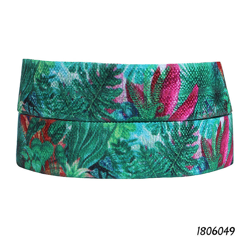 (50 yarzi/lot) Panglică dușman de primăvară cu livrare gratuită, elastic pliabil cu frunze și flori frumoase imprimate de 5/8"