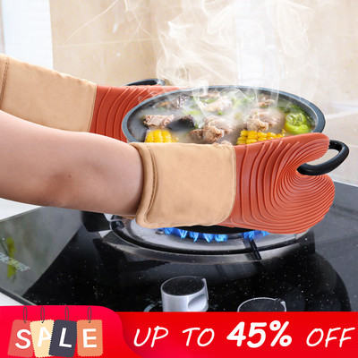 Silicone BBQ Grill Glove Oven Mitt Heat Resistant Baking Glove Thick Cotton with Lanyard Kitchen Microwave Gloves Barbecue Tools