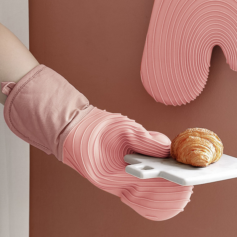 Silikoninės kepsninės ant grotelių pirštinės orkaitės pirštinės karščiui atsparios kepimo pirštinės storos medvilnės su virvele Virtuvės mikrobangų krosnelės pirštinės, kepsninės įrankiai