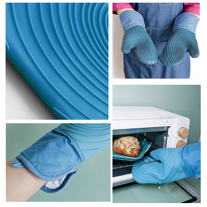 Silikoninės kepsninės ant grotelių pirštinės orkaitės pirštinės karščiui atsparios kepimo pirštinės storos medvilnės su virvele Virtuvės mikrobangų krosnelės pirštinės, kepsninės įrankiai