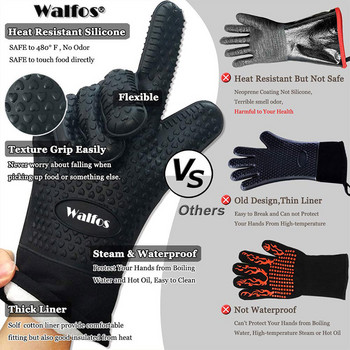 WALFOS 1 бр. Дълги силиконови кухненски ръкавици Ръкавици за грил барбекю Топлоустойчиви готварски ръкавици за печене на грил ръкавици за микровълнова фурна