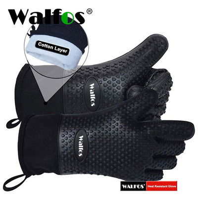 WALFOS 1 Piece Long Silicone Kitchen Gloves BBQ Grill Gloves Heat Resistant Cooking Gloves For Grilling Microwave Oven Mitts