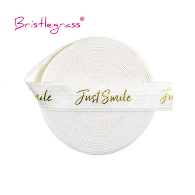 BRISTLEGRASS 2 5 10 Yard 5/8" 15mm Χρυσό Just Smile Αλουμινόχαρτο Δίπλωμα πάνω από λάστιχα FOE Spandex Band Hair Tie Headband Ράψιμο