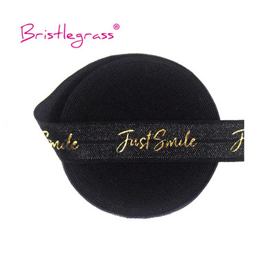 BRISTLEGRASS 2 5 10 Yard 5/8" 15mm Χρυσό Just Smile Αλουμινόχαρτο Δίπλωμα πάνω από λάστιχα FOE Spandex Band Hair Tie Headband Ράψιμο