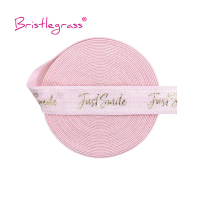 BRISTLEGRASS 2 5 10 Yard 5/8" 15mm Χρυσό Just Smile Αλουμινόχαρτο Δίπλωμα πάνω από λάστιχα FOE Spandex Band Hair Tie Headband Ράψιμο