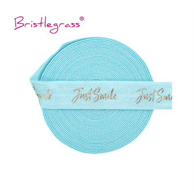 BRISTLEGRASS 2 5 10 Yard 5/8" 15mm Χρυσό Just Smile Αλουμινόχαρτο Δίπλωμα πάνω από λάστιχα FOE Spandex Band Hair Tie Headband Ράψιμο