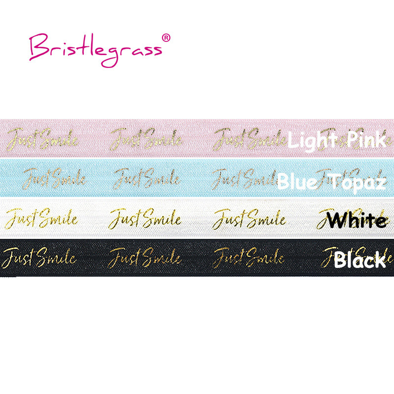 BRISTLEGRASS 2 5 10 Yard 5/8" 15mm Χρυσό Just Smile Αλουμινόχαρτο Δίπλωμα πάνω από λάστιχα FOE Spandex Band Hair Tie Headband Ράψιμο