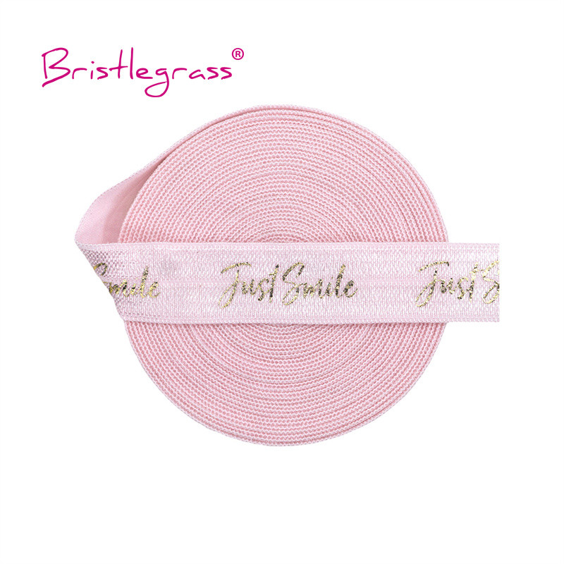 BRISTLEGRASS 2 5 10 Yard 5/8" 15mm Χρυσό Just Smile Αλουμινόχαρτο Δίπλωμα πάνω από λάστιχα FOE Spandex Band Hair Tie Headband Ράψιμο
